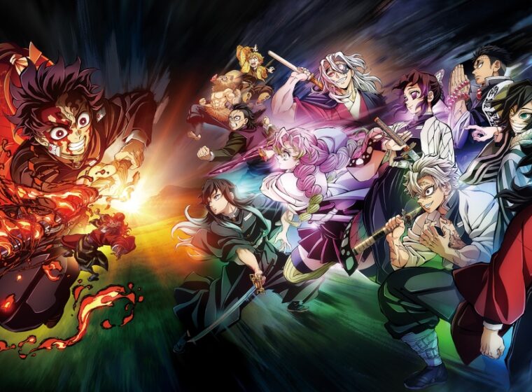 Tanjiro Kamado slices a demon with a flaming sword as the Hashira and other Demon Slayer Corps members stand ready for battle | Agents of Fandom
