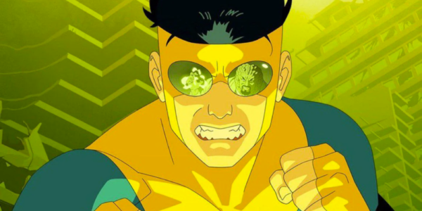 Mark Grayson as Invincible with Angstrom Levy reflected in his eye lenses | Agents of Fandom