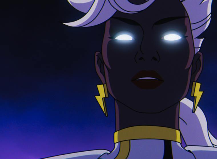 A close up of storm with glowing eyes in X-Men '97 | Agents of Fandom
