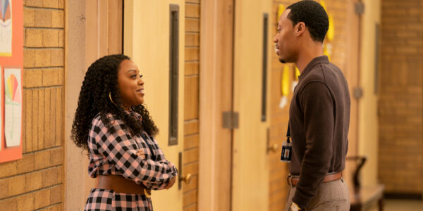 Janine and Gregory stare lovingly at each other in the halls of Abbott Elementary | Agents of Fandom