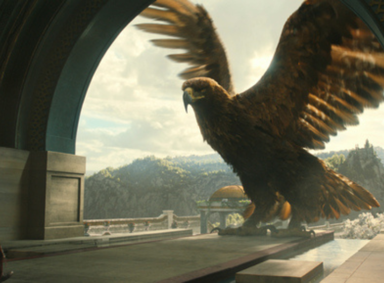 An Eagle lands in front of Pharazon in the Rings of Power Season 2 | Agents of Fandom