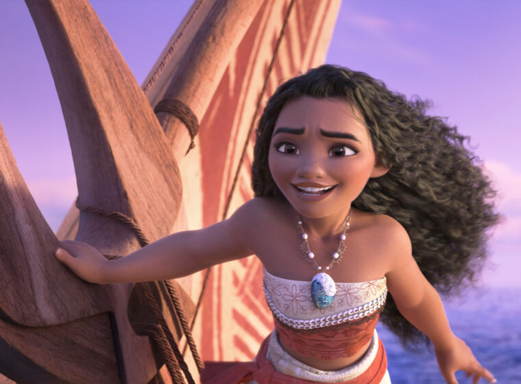 Moana (Auli‘i Cravalho) sailing a canoe in the ocean in Moana 2 | Agents of Fandom