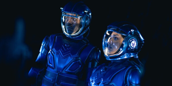 Varada Sethu and Ncuti Gatwa wearing blue space suits in Doctor Who Season 2 | Agents of Fandom