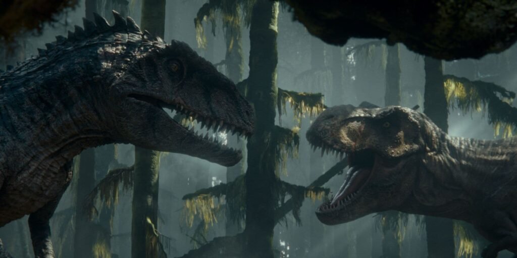 The newly introduced Giganotosaurus (left) squares off against the tried and true T-Rex (right).