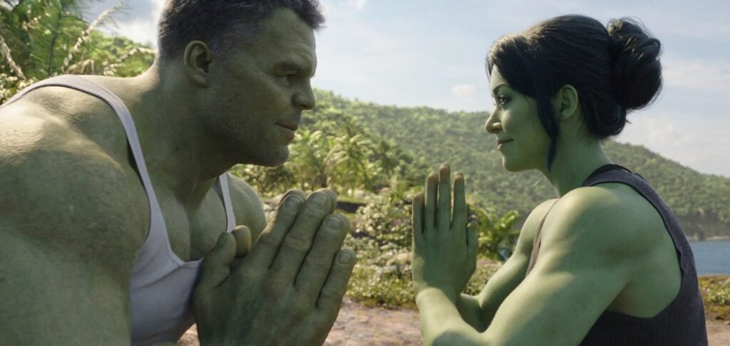 Hulk (Left) training She-Hulk (Right) as she learns to navigate her newfound powers.