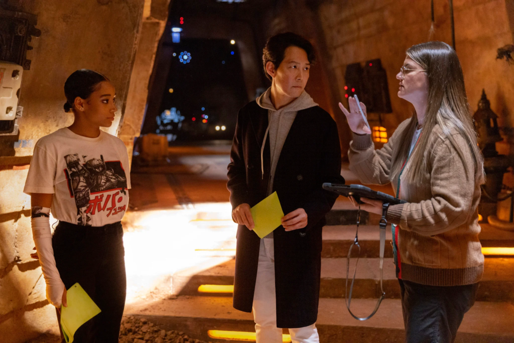 The Acolyte set photo with Amanda Stenberg, Lee Jung-Jae, and Leslye Headland - Agents of Fandom