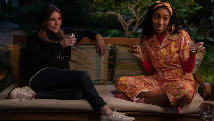 Liz (Christa Miller) and Gabby (Jessica Williams) unwind in Shrinking - Agents of Fandom