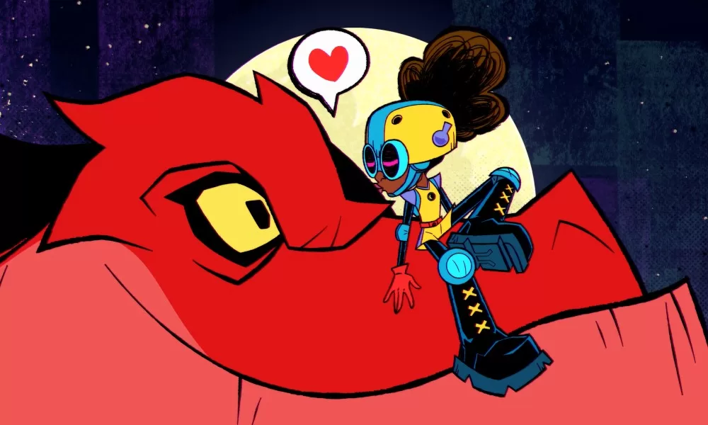 Moon Girl kisses her pet T-Rex after a night of being super heroes in Moon Girl and Devil Dinosaur | Agents of Fandom 