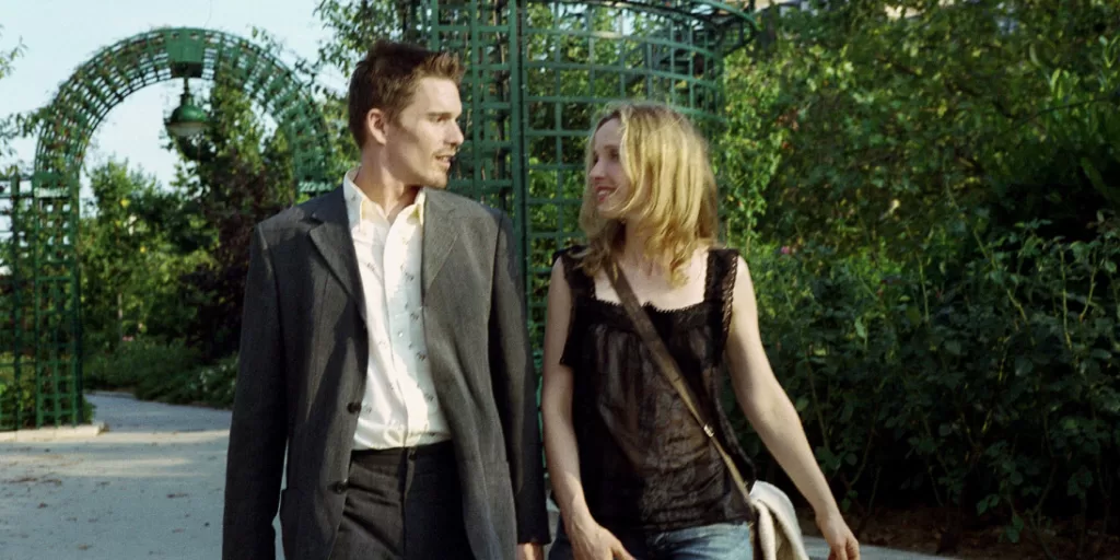 Jesse (Ethan Hawke) and Celine (Julie Delpy) master the walk-and-talk genre of film in Before Sunset | Agents of Fandom