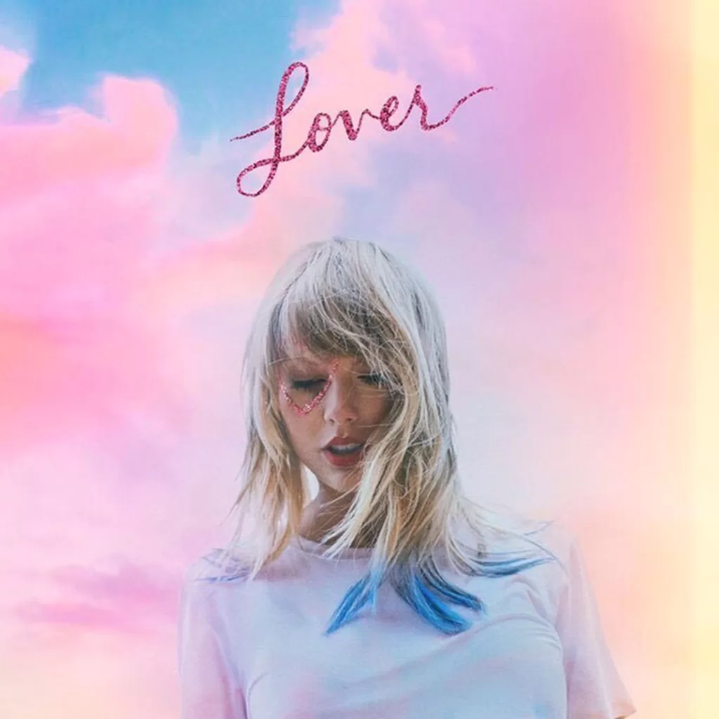 Taylor Swift looking down in her album cover for Lover | Agents of Fandom