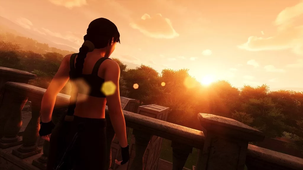 Lara Croft surveys her assault course from her balcony at Croft Manor in 'Tomb Raider: The Dagger of Xian' | Agents of Fandom