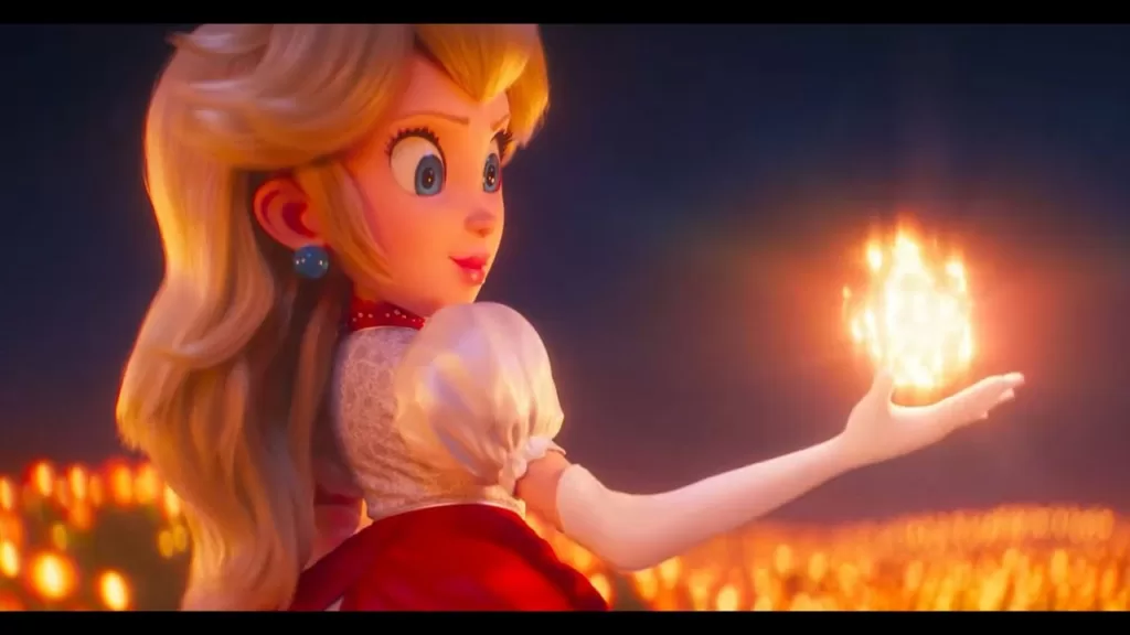 Princess Peach (voiced by Anya Taylor-Joy) holding a fireball in The Super Mario Bros. Movie | Agents of Fandom