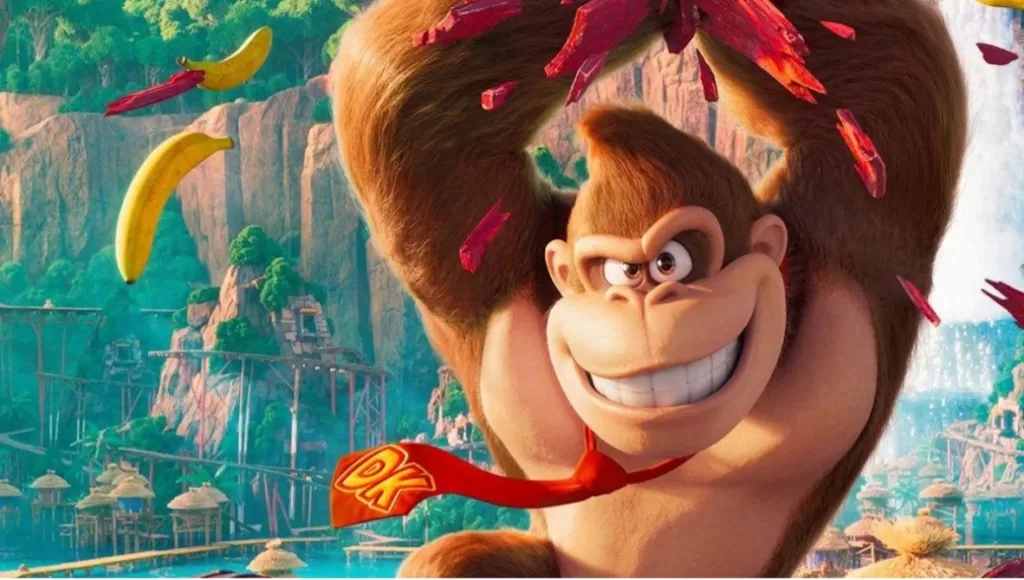 Donkey Kong (voiced by Seth Rogen) smiling in a promotional shot for The Super Mario Bros. Movie | Agents of Fandom
