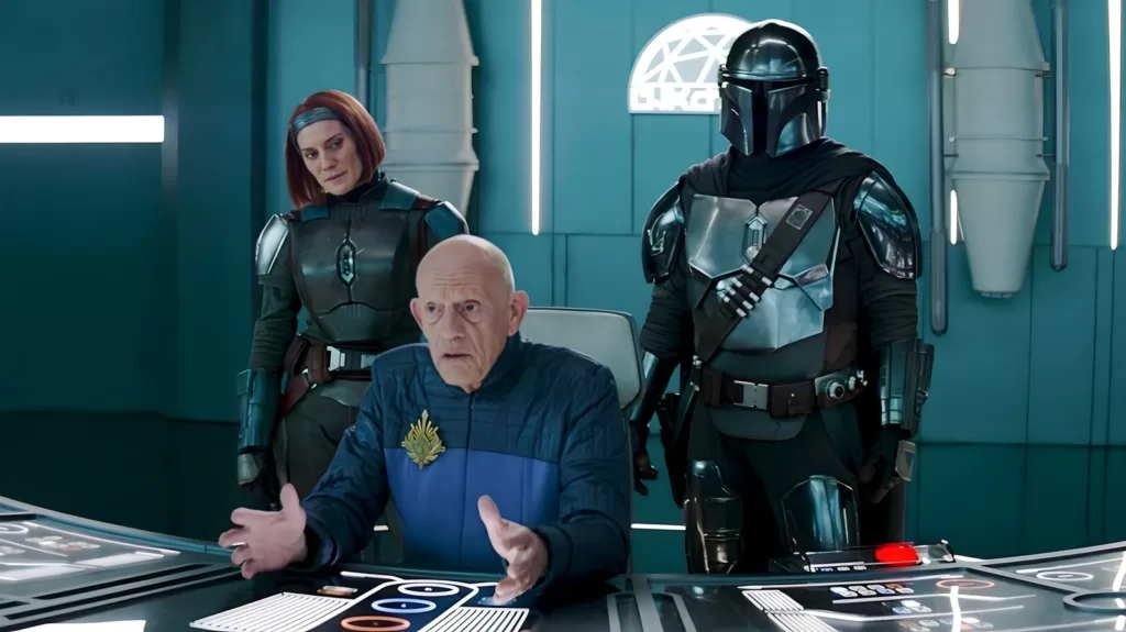 Bo-Katan, Commisioner Helgait, and Din Djarin in The Mandalorian chapter 22 | Agents of Fandom