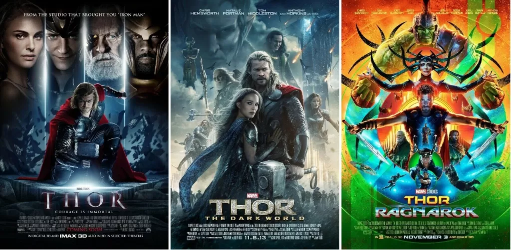 Theatrical posters for three installments in the Thor franchise | Agents of Fandom