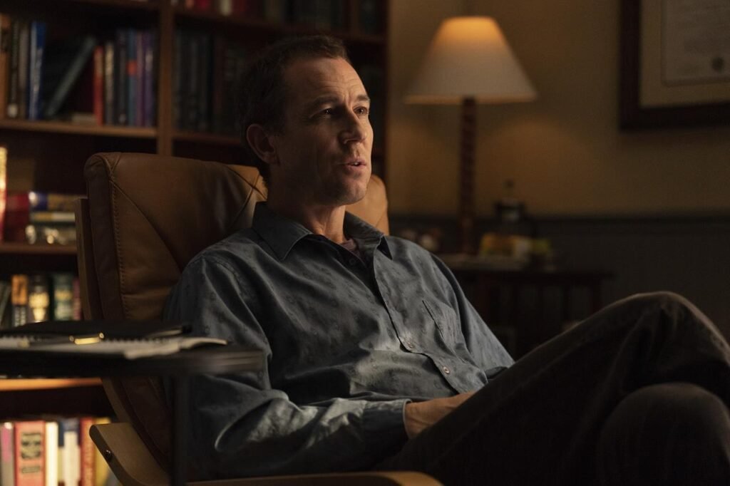 Don (Tobias Menzies) struggles to identify meaning in his life-work as a therapist in You Hurt My Feelings. I Agents of Fandom