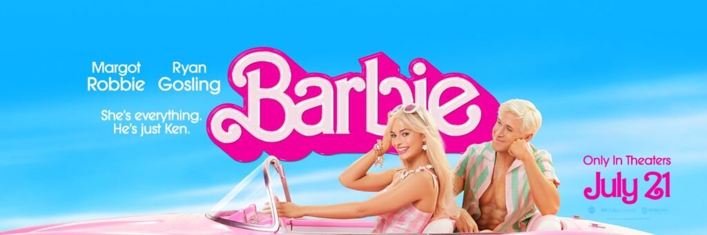 Ryan Gosling as Ken and Margot Robbie as Barbie in Barbie promotional banner | Agents of Fandom