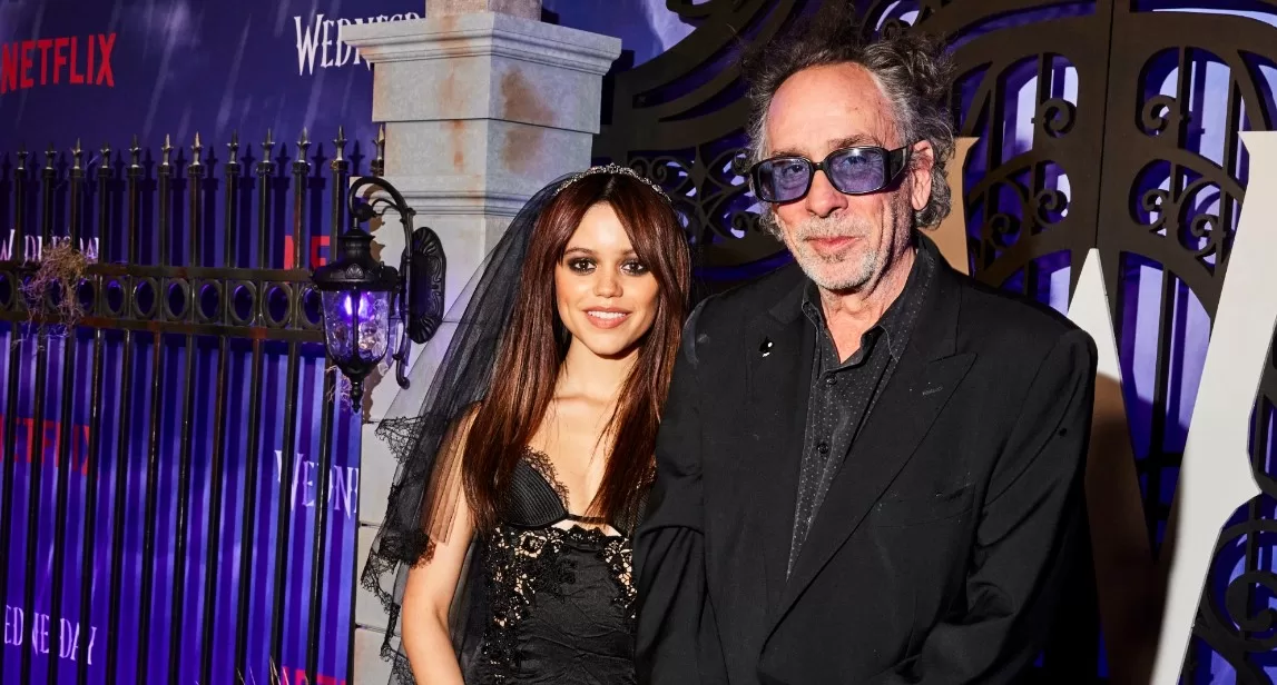 Jenna Ortega (left) and Tim Burton (right) at the premiere of Netflix's 'Wednesday' | Agents of Fandom