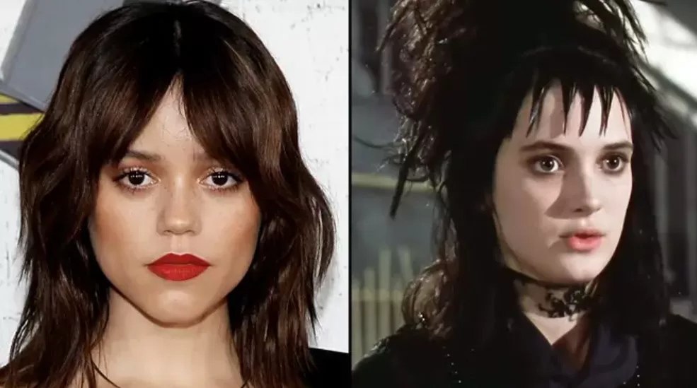 Jenna Ortega (left) positioned next to an image of Winona Ryder (right) from 1988's Beetlejuice | Agents of Fandom