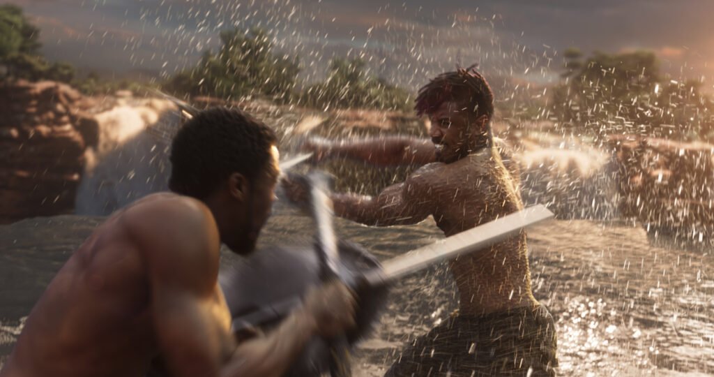 Top 6 best MCU fight scenes T'Challa, also known as the Black Panther (Left), goes to battle with Killmonger (Right) in a fight to the death in Black Panther | Agents of Fandom