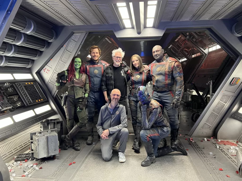 The cast of Guardians of the Galaxy Vol. 3 on set | Agents of Fandom