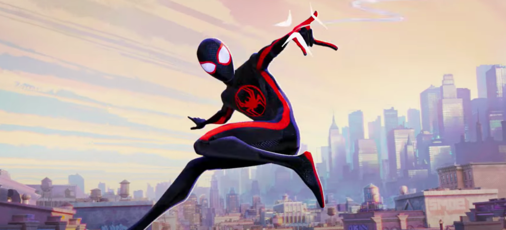 Miles Morales leaps through New York City sporting a new suit in Spider-Man: Across the Spider-Verse. | Agents of Fandom