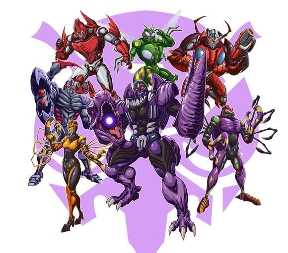 The Predacons, as pictured in Beast Wars season 1, from left to right: Blackarachnia, Scorponok, Terrorsaur, Megatron, Waspinator, Inferno and Tarantulas | Agents of Fandom