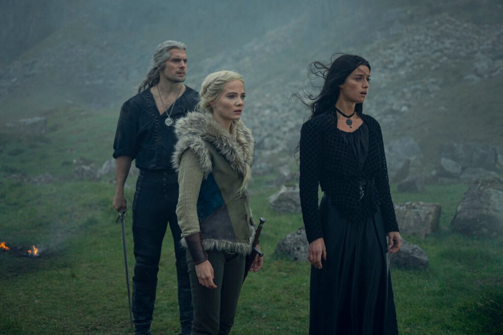 Henry Cavill, Freya Allan and Anya Chalotra as Geralt, Ciri and Yen in The Witcher season 3 on Netflix. | Agents of Fandom