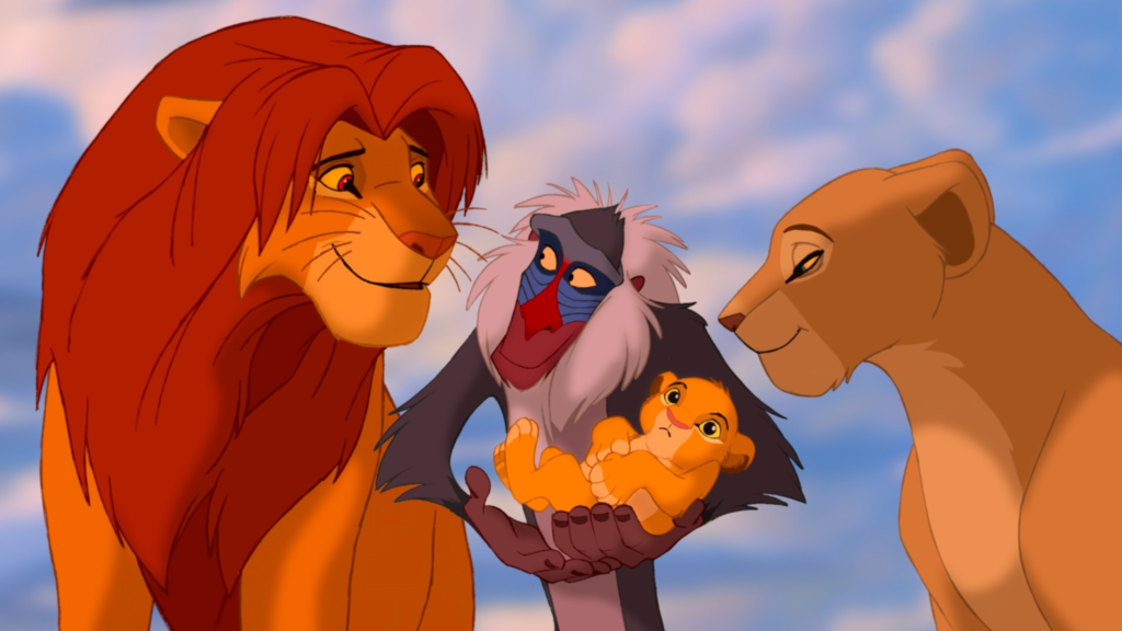 Rafik holds Simba as Mufasa and Nala watch | Agents of Fandom