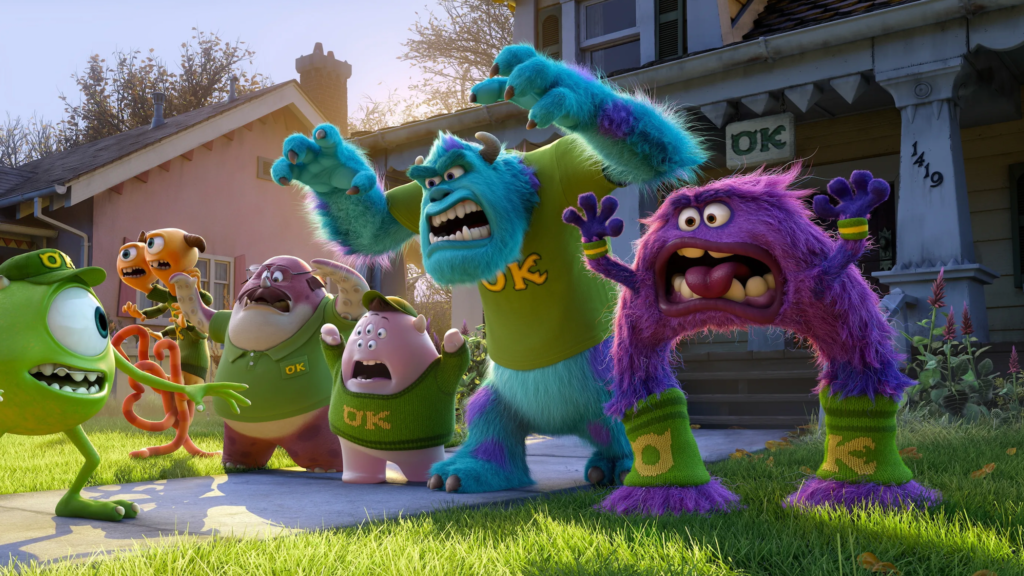 Disney's Mike, Terri, Terry, Don, Scott, Sully and Art pose in their scariest faces in Monsters University | Agents of Fandom