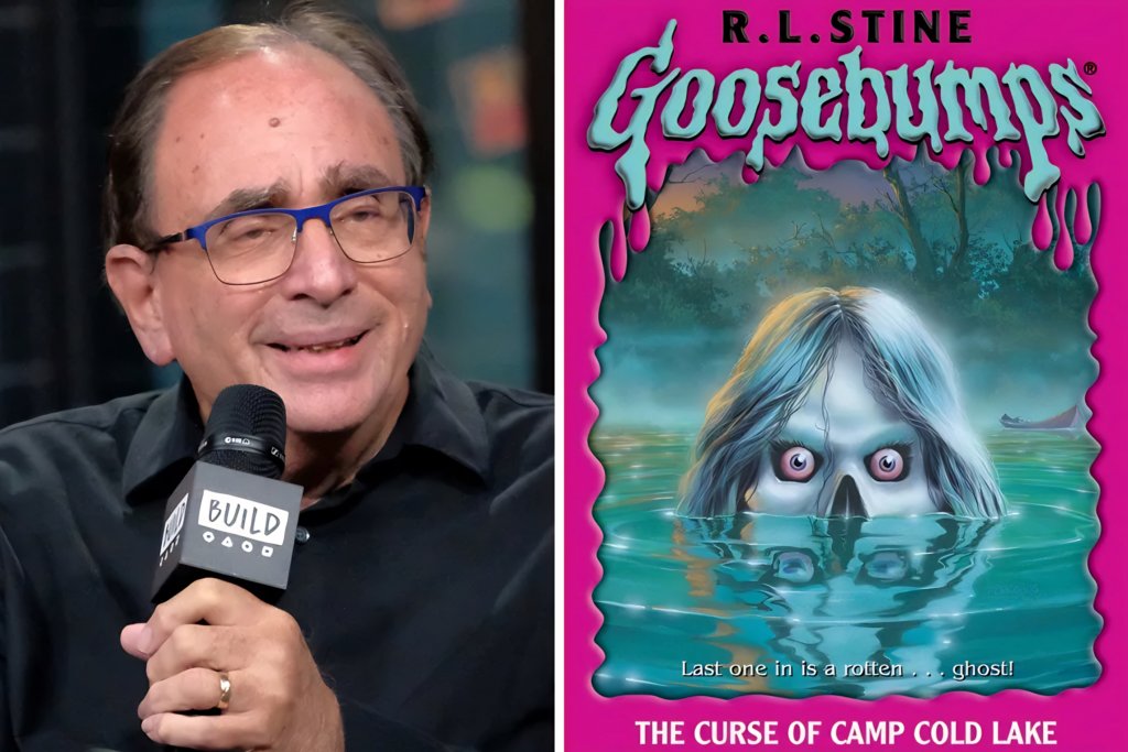 Author R.L. Stine and one of several creepy Goosebumps books he wrote, "The Curse of Camp Cold Lake" | Agents of Fandom