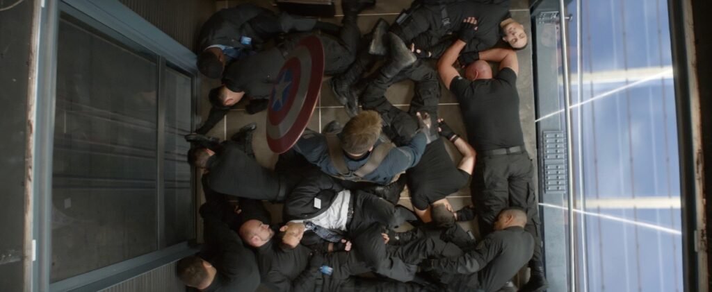 Chris Evans as Steve Rogers in the aftermath of the elevator fight | Agents of Fandom