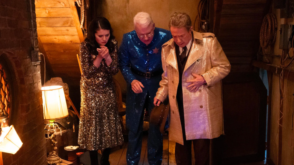 Selena Gomez, Steve Martin and Martin Short in the Only Murders in the Building season finale. Image Credit: Hulu | Agents of Fandom