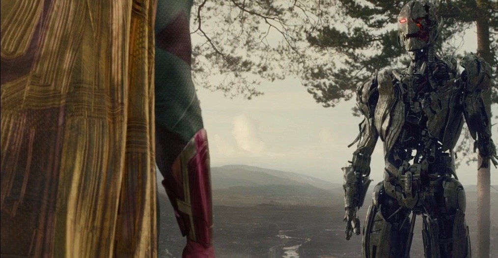 Paul Bettany as Vision and James Spader as Ultron talking in the forest in Avengers: Age of Ultron | Agents of Fandom