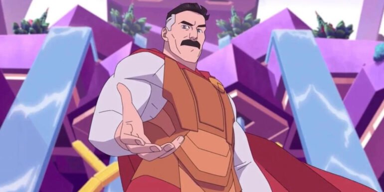 Omni-Man extends his hand to his son Mark on the planet Thraxa | Agents of Fandom