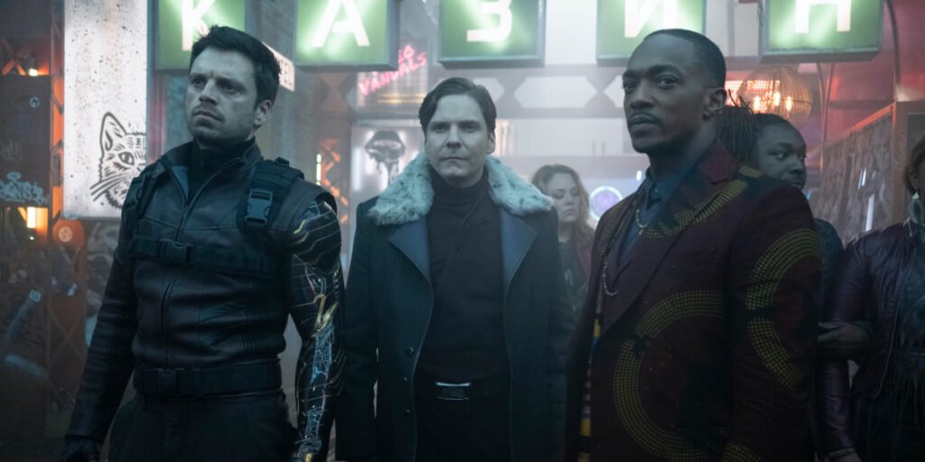 Sebastian Stan, Daniel Bruhl, and Anthony Mackie invade a nightclub in Madripoor in the MCU Disney+ series 'The Falcon and the Winter Soldier' | Agents of Fandom