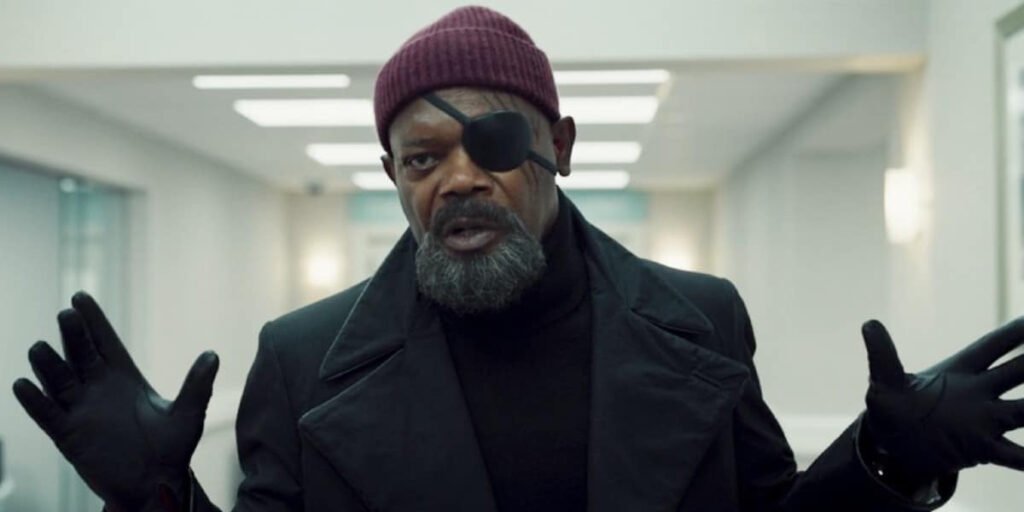 Samuel L. Jackson as Nick Fury stands in a hospital hallway in the MCU Disney+ series 'Secret Invasion' | Agents of Fandom