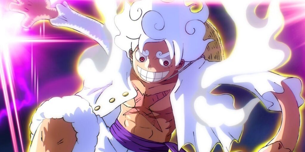Luffy awakens Gear 5, a transformation where he is dressed in all white, with his hair changed to white too in 'One Piece Film: Red' | Agents of Fandom