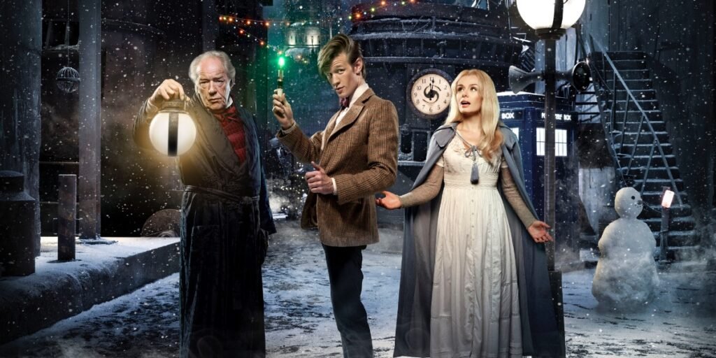 Promotional pic of Matt Smith as the Doctor alongside his two new friends, Kazran Sardick (Michael Gambon) and Abigail Pettigrew (Katherine Jenkins)  | Agents of Fandom