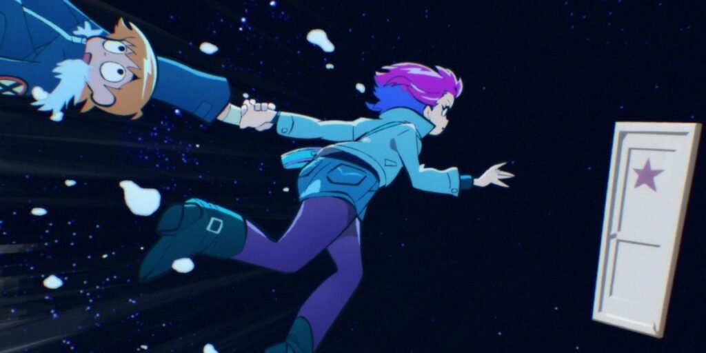 Ramona pulls Scott toward a portal to escape a blizzard on their first date in Scott Pilgrim Takes Off | Agents of Fandom