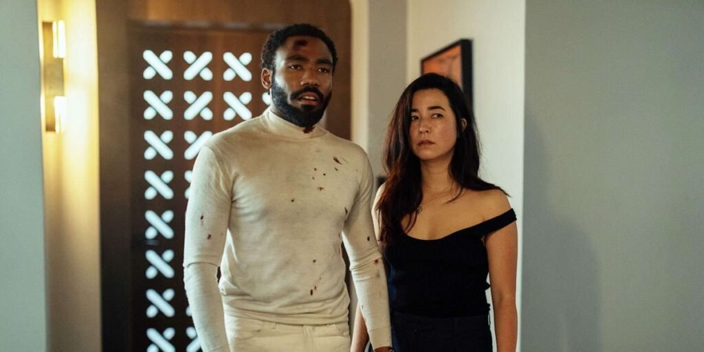 Donald Glover and Maya Erskine in the aftermath of a fight in 'Mr. & Mrs. Smith, coming to Prime Video February 2024 | Agents of Fandom