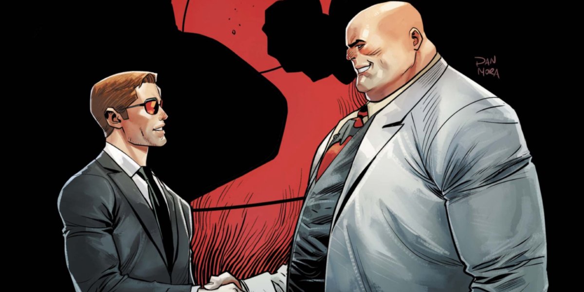 Matt Murdock and Mayor Wilson Fisk shake hands in Dan Mora's Daredevil cover art | Agents of Fandom