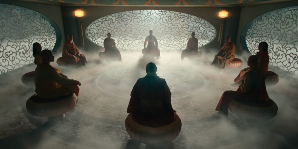 The Air Nomads gather to make a decision at the Southern Air Temple in the first episode of Avatar: The Last Airbender on Netflix | Agents of Fandom