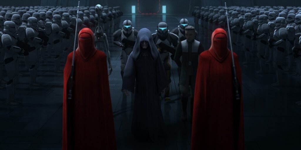 Emperor Palpatine marching with the Red Guard in Star Wars: The Bad Batch Season 3. | Agents of Fandom