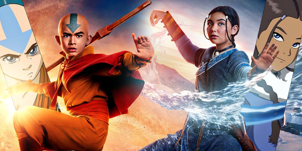 Cartoon and live-action versions of Aang and Katara from Avatar: The Last Airbender | Agents of Fandom