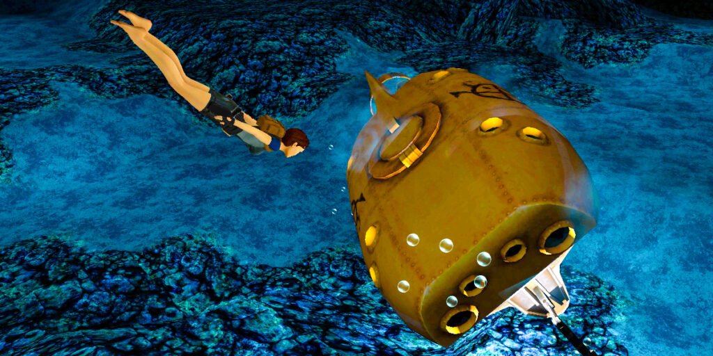 Lara Croft swims toward a doomed submersible at the bottom of the Mediterranean Sea | Agents of Fandom
