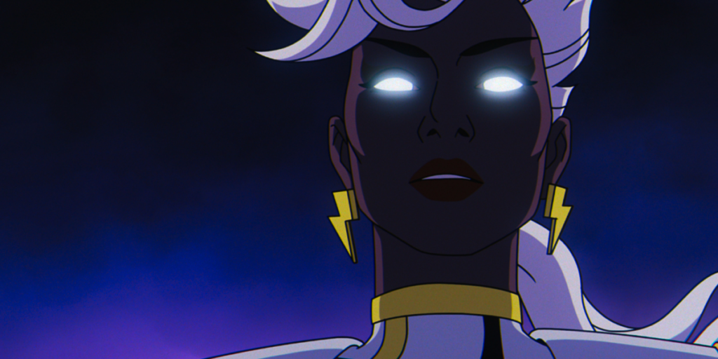 A close up of storm with glowing eyes in X-Men '97 | Agents of Fandom