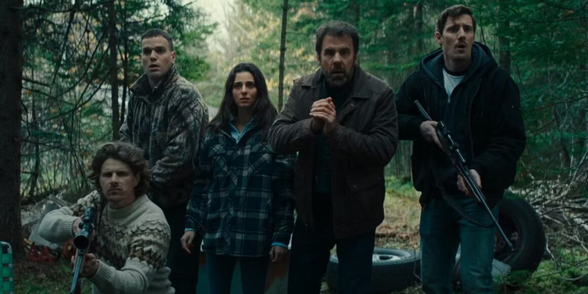The main cast of Hunting Daze armed with guns in the forest | Agents of Fandom