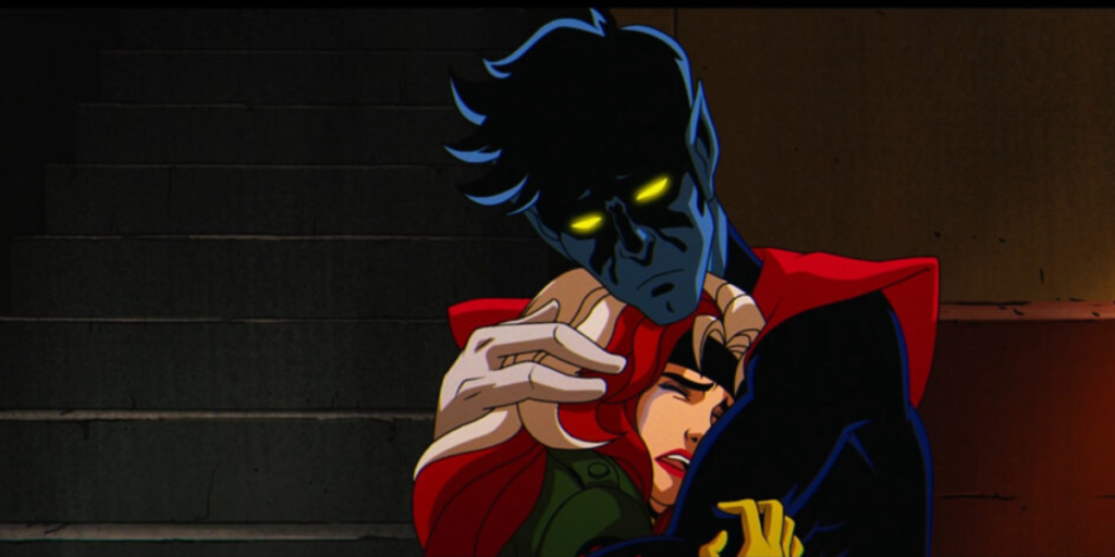 Nightcrawler holds a crying Rogue and she deals with the grief of loosing Gambit from X-Men '97 | Agents of Fandom