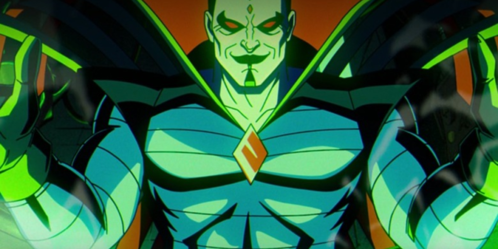 Mr. Sinister standing proudly before one of his creations basked in green light from X-Men '97 | Agents of Fandom